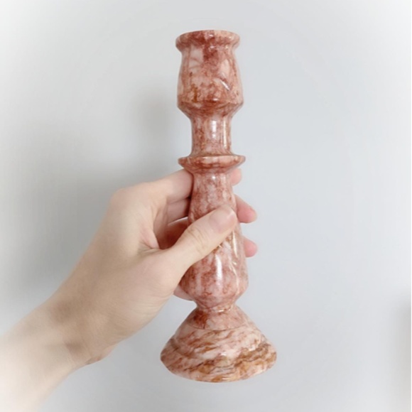 Set of 2 Vintage Pink Marble Candle Holders - Picture 2 of 8